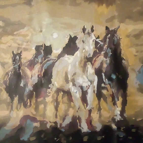 Hand Painted Running Horses On Canvas No Frame - 16"X20" - Picture 4 of 4